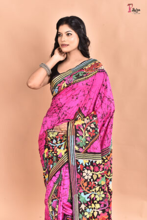 Elegant Semi Tussar Silk Kanthastitch with Blouse Piece KS003