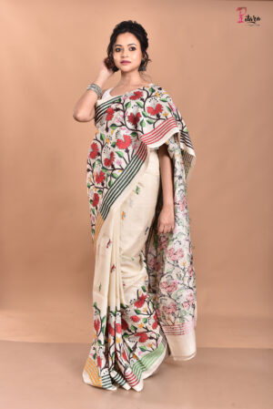 Elegant Pure Tussar Kantha Stitch Saree with Blouse Piece KS002