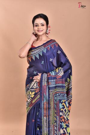 Exquisite Kantha Stitch Sarees: Handcrafted Elegance with Blouse Piece KS001